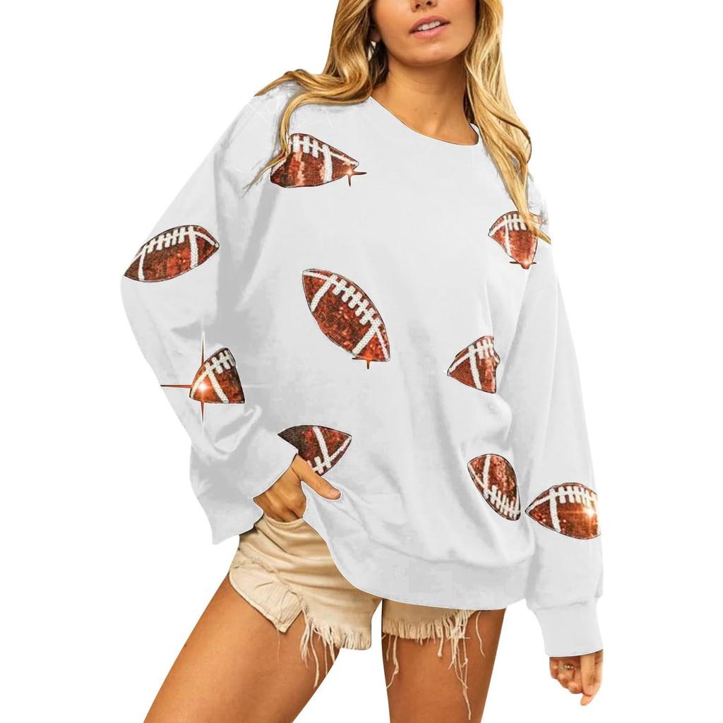 Ladies' Casual And Fashionable Round Neck Top With Ball Print Hooded T-shirt Long Sleeved Sweatshirt