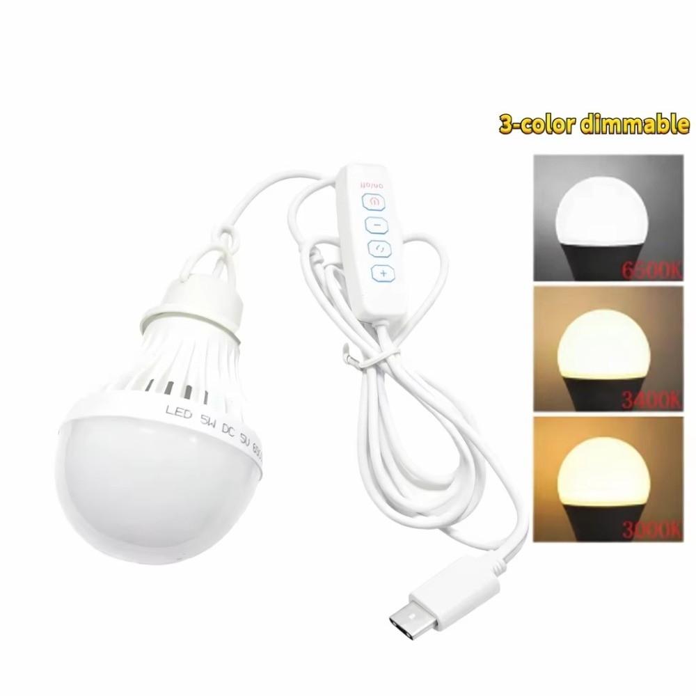 3-Color LED Camping Light Portable Hanging Tent Lamp Durable Dimmable Emergency Bulb  Outdoor