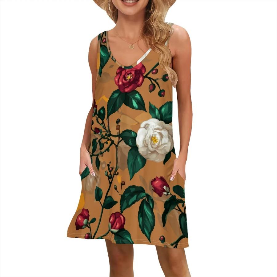 Vibrant White Flowers Green Foliage Dresses Woman Summer Elegant 3D Floral Print Sleeveless Dress Dresses For Girl Party Y2k Top
