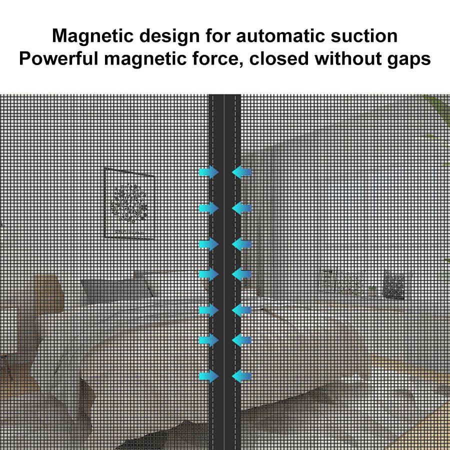 Heavy Duty Magnetic Screen Door Mesh Curtain Mosquito Net Bug Hands Free Partition Mute Striped Door Curtain Bedroom Ventilation