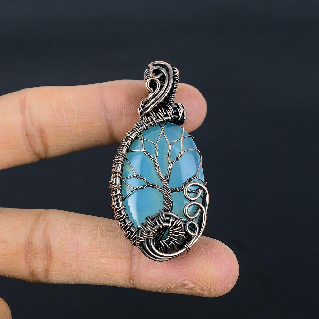 Tree Of Life Aquamarine 999 Copper Wire Wrapped Pendant, Handmade Gemstone Pendant Jewelry, Gifts For Wife Brand New Pendant