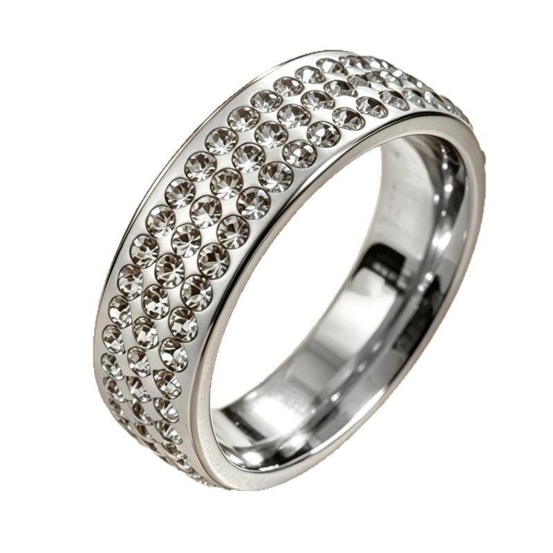 Three-row Diamond Curved Metal Ring, European and American Fashion Versatile Couple Ring, Niche Diamond Ring