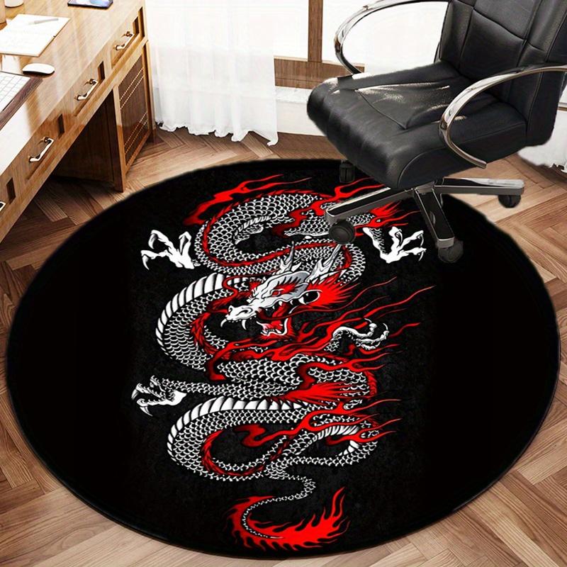 Red Dragon Round Rug Nonslip Area Rug Office Chair Mat Carpet For Living Room Bedroom Home Decor