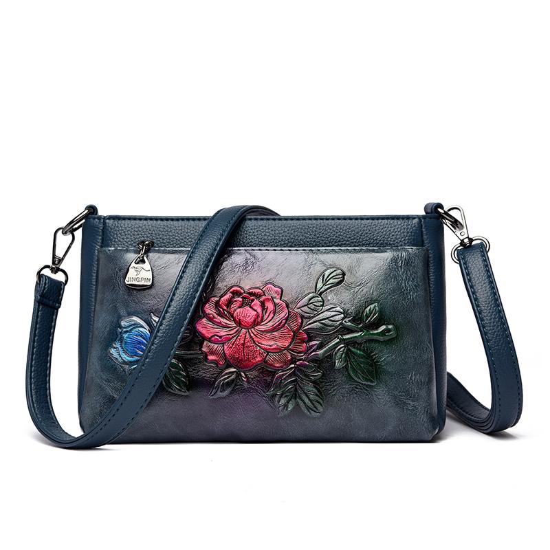 Damen Geprägte Blume Umhängetasche Vintage Florale Schulterhandtasche PU-Leder Tägliche Pendlertasche Lässige Mehrzweck-Geldbörse für Mama Arbeit Einkaufen
