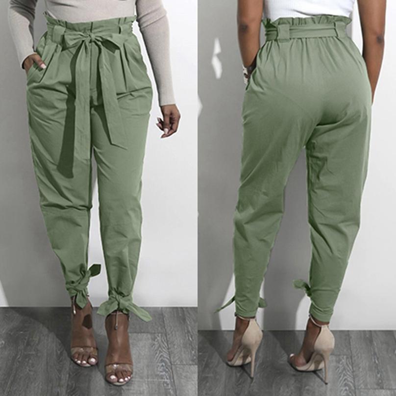 Women Long Harem Pants Comfy Elastic High Waisted OL Style Pencil Trousers 4 Colors