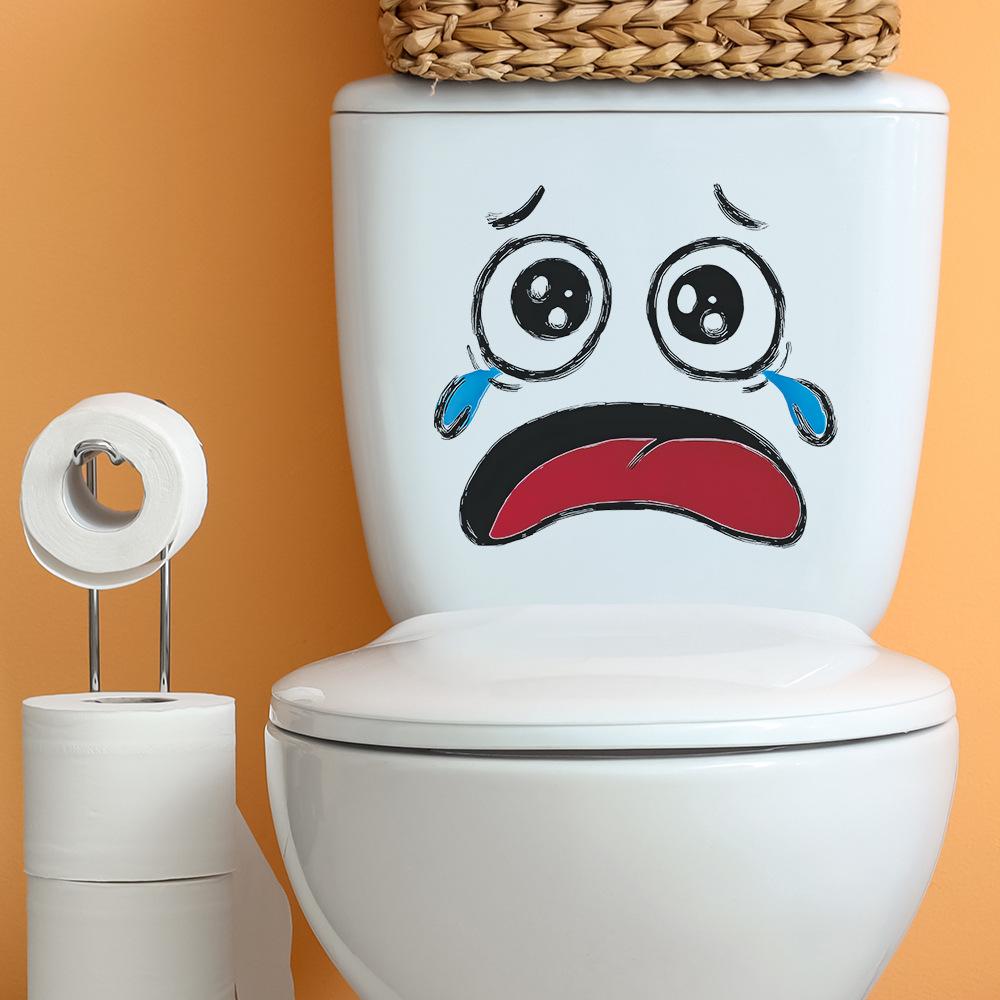Funny Sad Crying Face Toilet Seat Sticker Bathroom Decor Expressive Removable Waterproof Decal