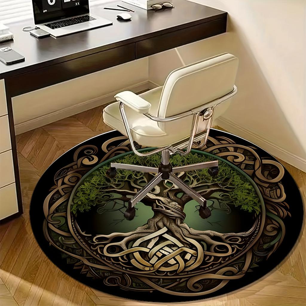 Life Tree Round Rug Anti-Slip Doormat Floor Mat Aesthetic Home Decor for Living Rooms Hotels Durable Stylish Artistic Accent