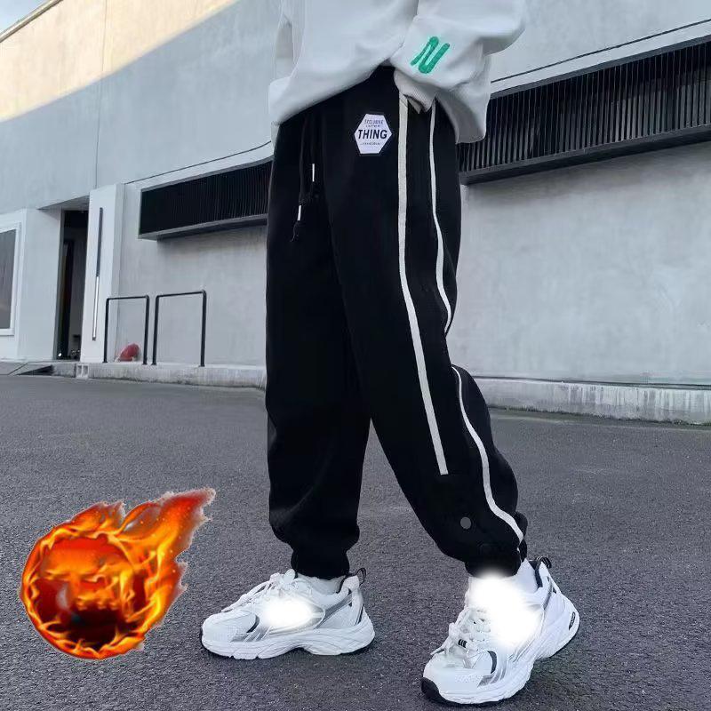 

Детские повседневные брюки на флисовой подкладке, весенне-осенний стиль, длинные брюки для мальчиков, удобная свободная посадка, модная детская одежда 110