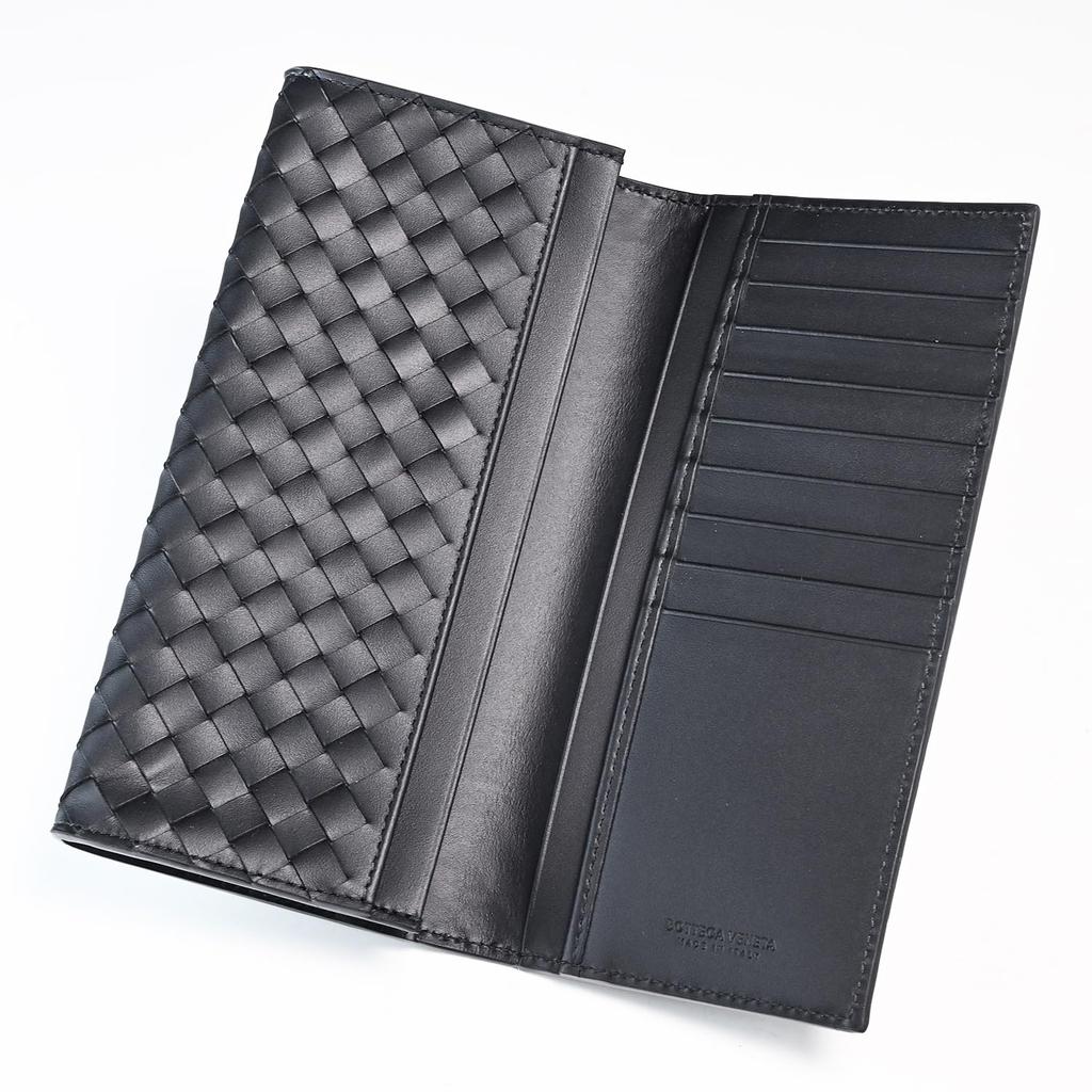Bottega Veneta Long Black Intrecciato No Coin 120697 1000 Made in Genuine Leather Men's Wallet, Leather, Purse, V47W1, Count, Italy, [Used]