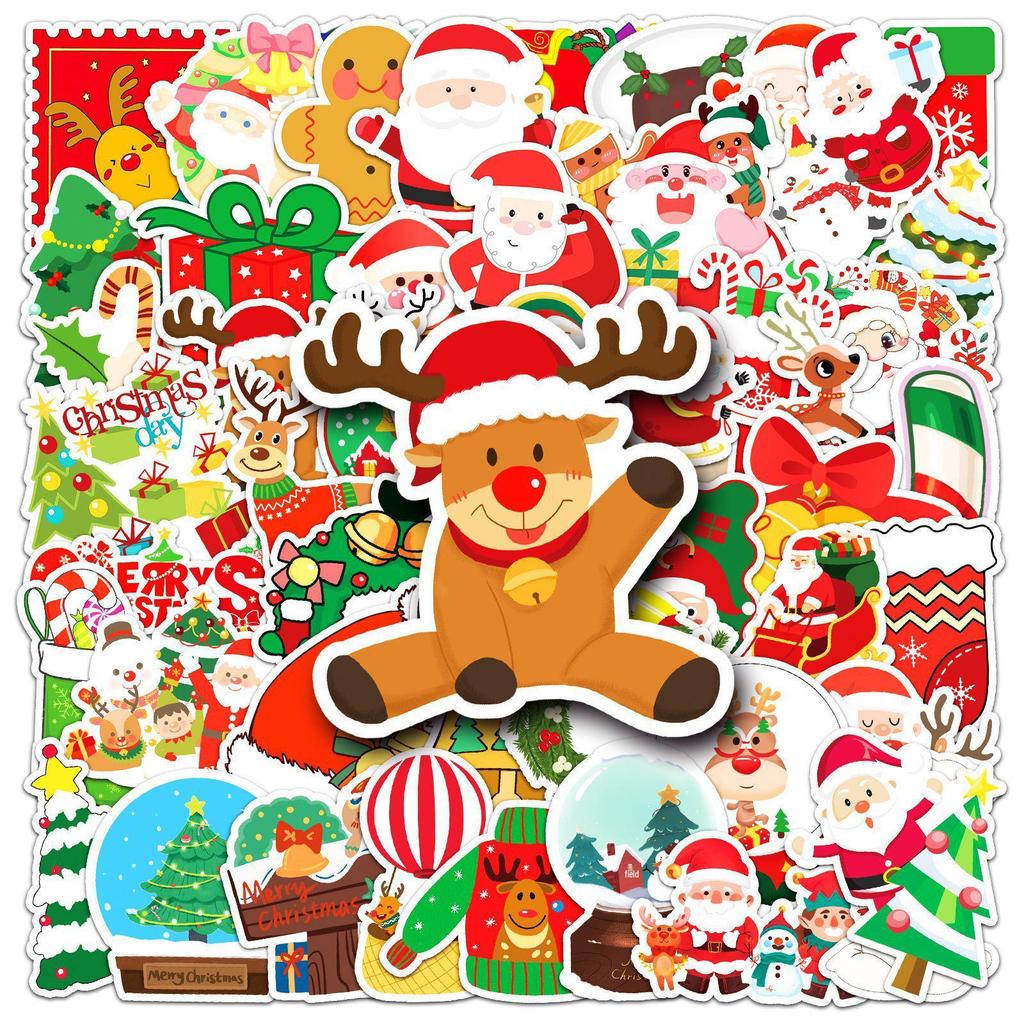 50pcs Waterproof Christmas Cartoon Doodle Stickers: Festive Decorations for Skateboards, Water Cups & Luggage