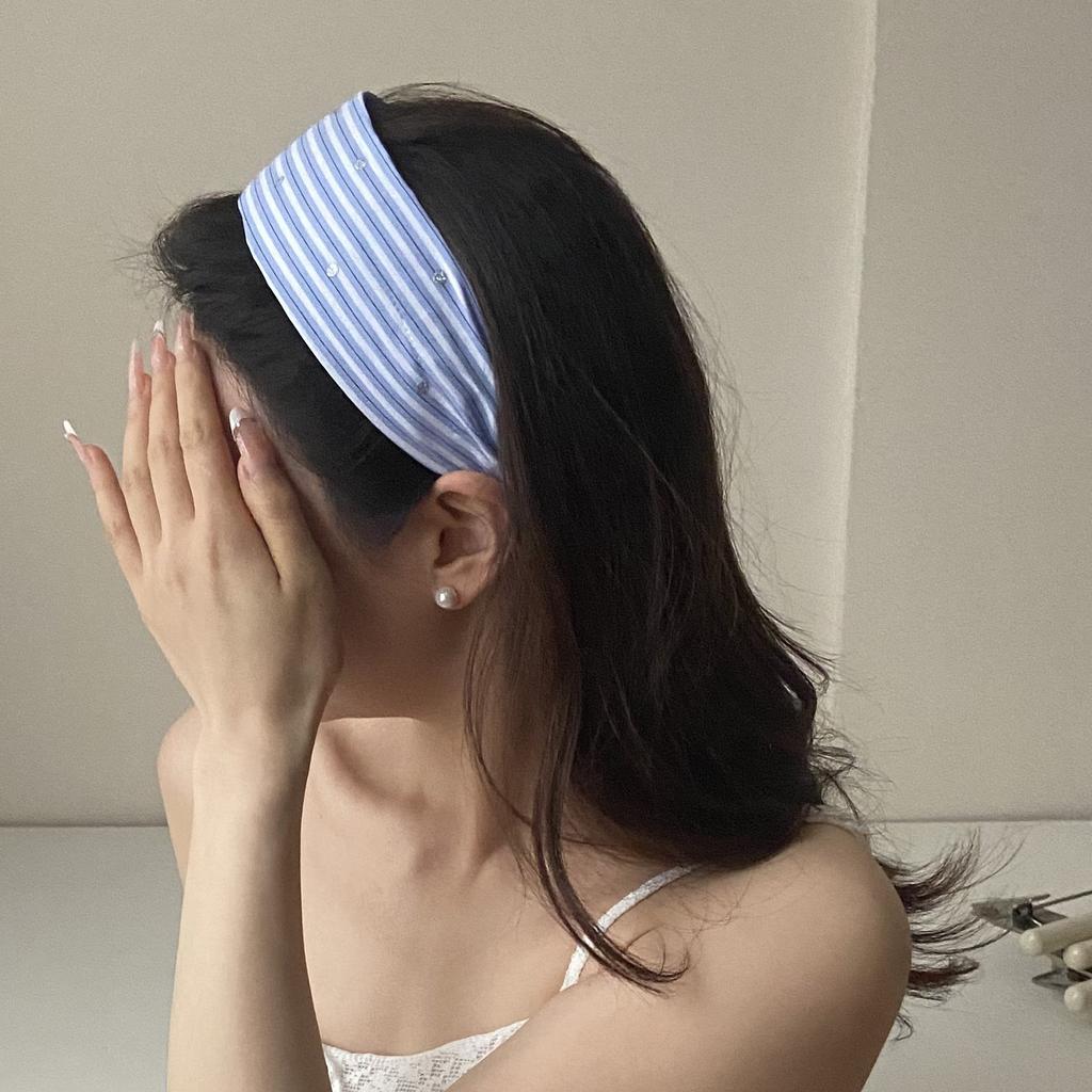 New Checkered Wide Fabric Headband Sweet Academic Vintage Hair Band Non-Slip Toothed Design Korean Retro Hair Accessories