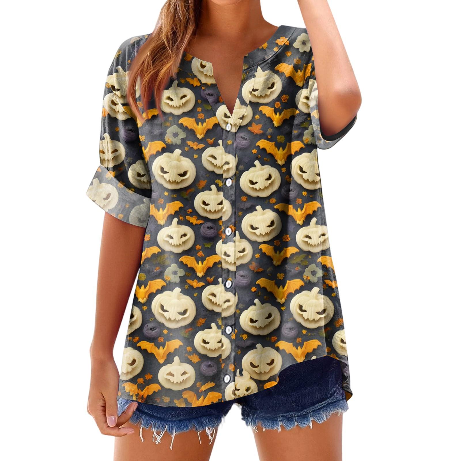 

Женская модная, повседневная, удобная, свободного кроя футболка с принтом на Хэллоуин XL