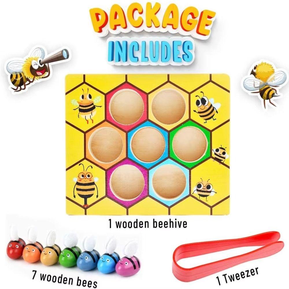 Wooden Early Education Beehive Game Montessori Clamp Bee To Hive Toy  Color Cognition