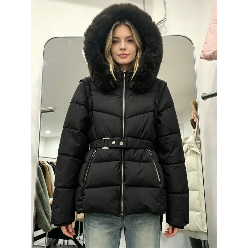 VEZFAA  Women's Fashion Casual Fall Winter Solid Color Print Long Sleeve Jackets & Coats Down Coats