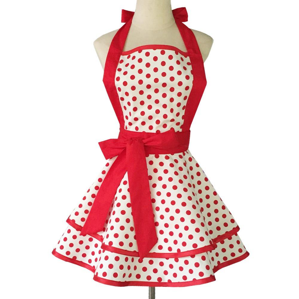 Cotton Polka Dot Double Layer Apron for Women Kitchen Cooking Painting Work Baking Apron