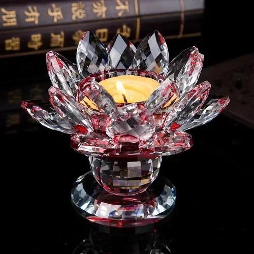 Household Colorful Crystal Lotus Candlestick, Butter Lamp Holder, Buddha Offering Lamp, Interior Decoration, Buddha Hall, Prayer