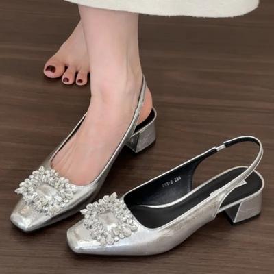 Damen Sandalen Neu 2025 Klassische Elegante Slingback Sandalen Damen Strass Schnallenriemen Flache Ballerina Designer Schuhe für Damen