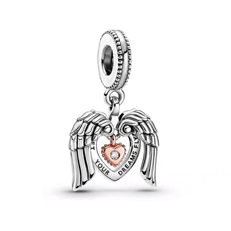 Sparking Heart Flower Clip Charm Beads Pendant Fit Original Snake Silver Bracelet Necklace Beads For Diy Jewelry Women Gift