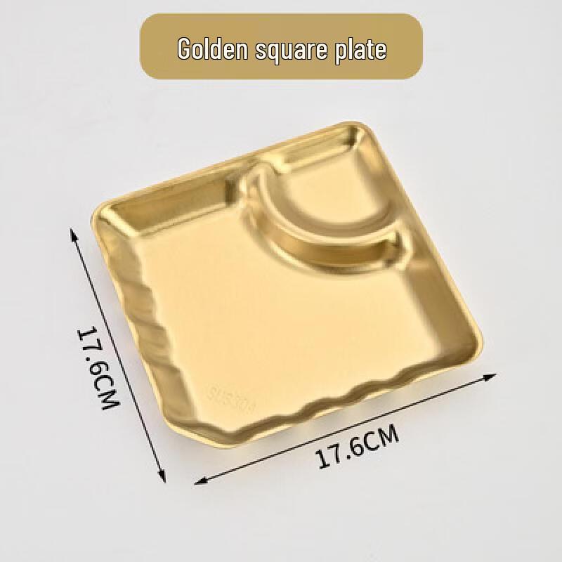 

ZISIZ Gold Stainless Steel Square Deep 3-Compartment Plate