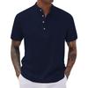Men's Summer T-shirt British Loose Striped Solid Color Short-sleeved Lapel Top