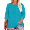 Women's Solid Color Round Neck Plus Size Tops 3/4 Sleeves Elegant Shirt Tops