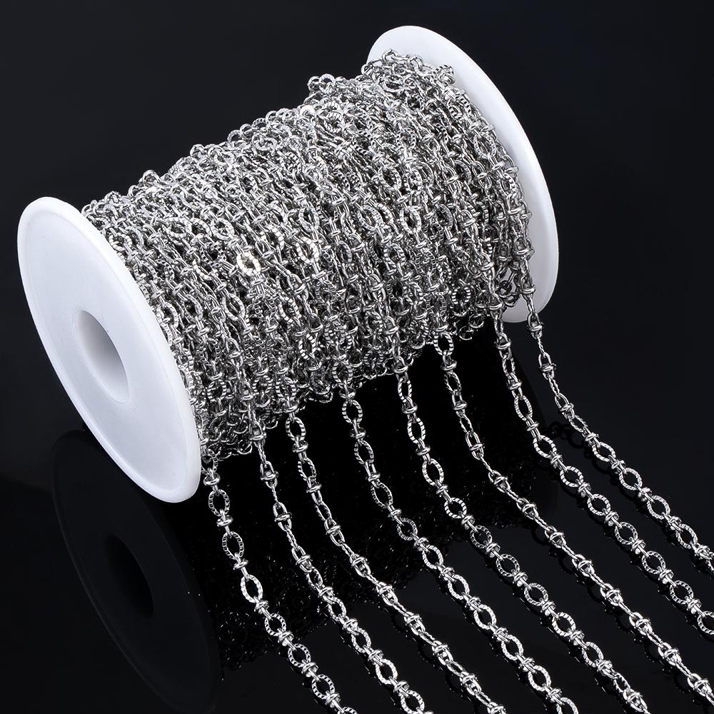 2M Stainless Steel Embossed Radial Grain Link Chain Metal Beads Steel Color Chains Jewelry Making DIY Bracelet Necklace Material