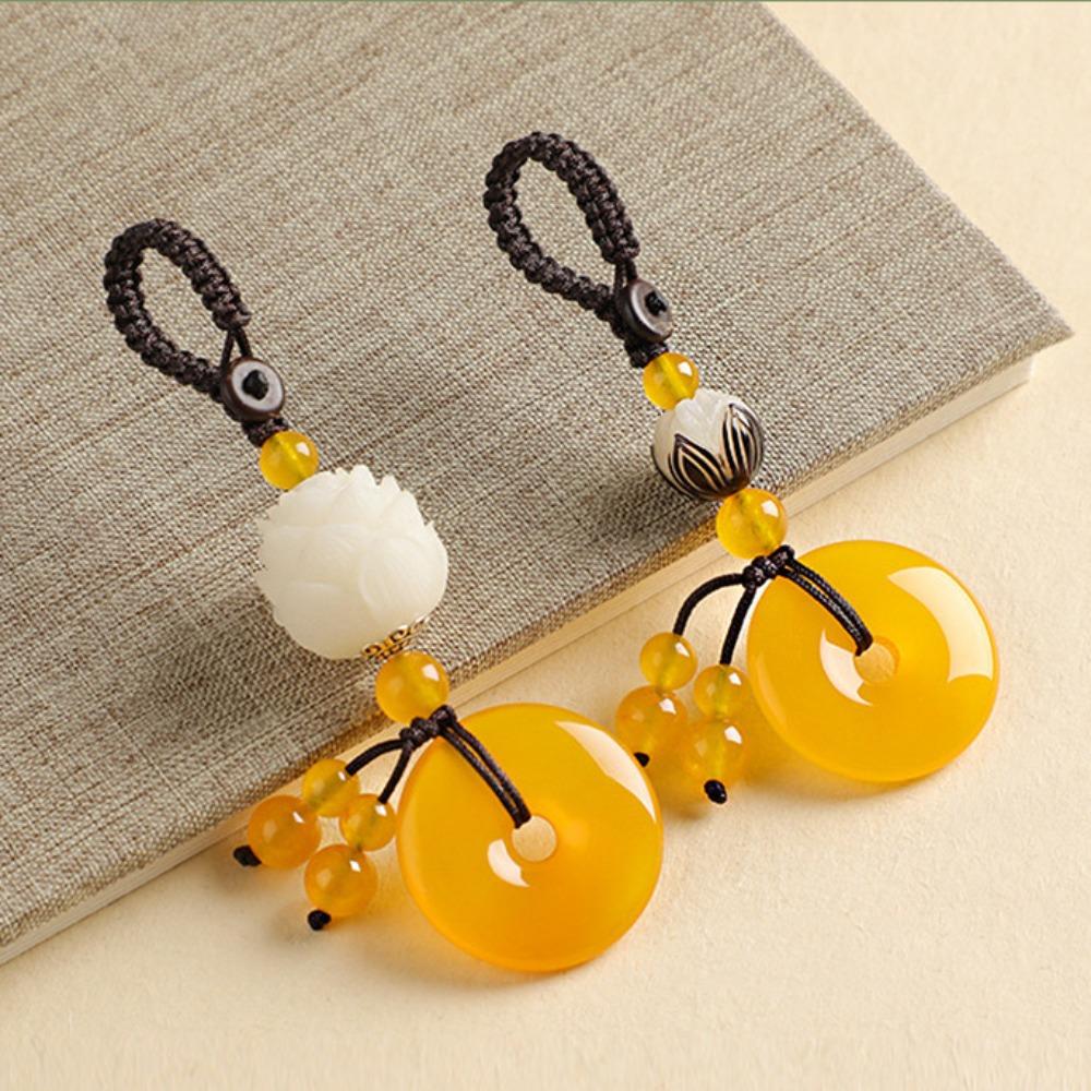 Krystallklar Agates Stone Pendant nøkkelring God moralsk nøkkelring sikkerhetsdekorasjon