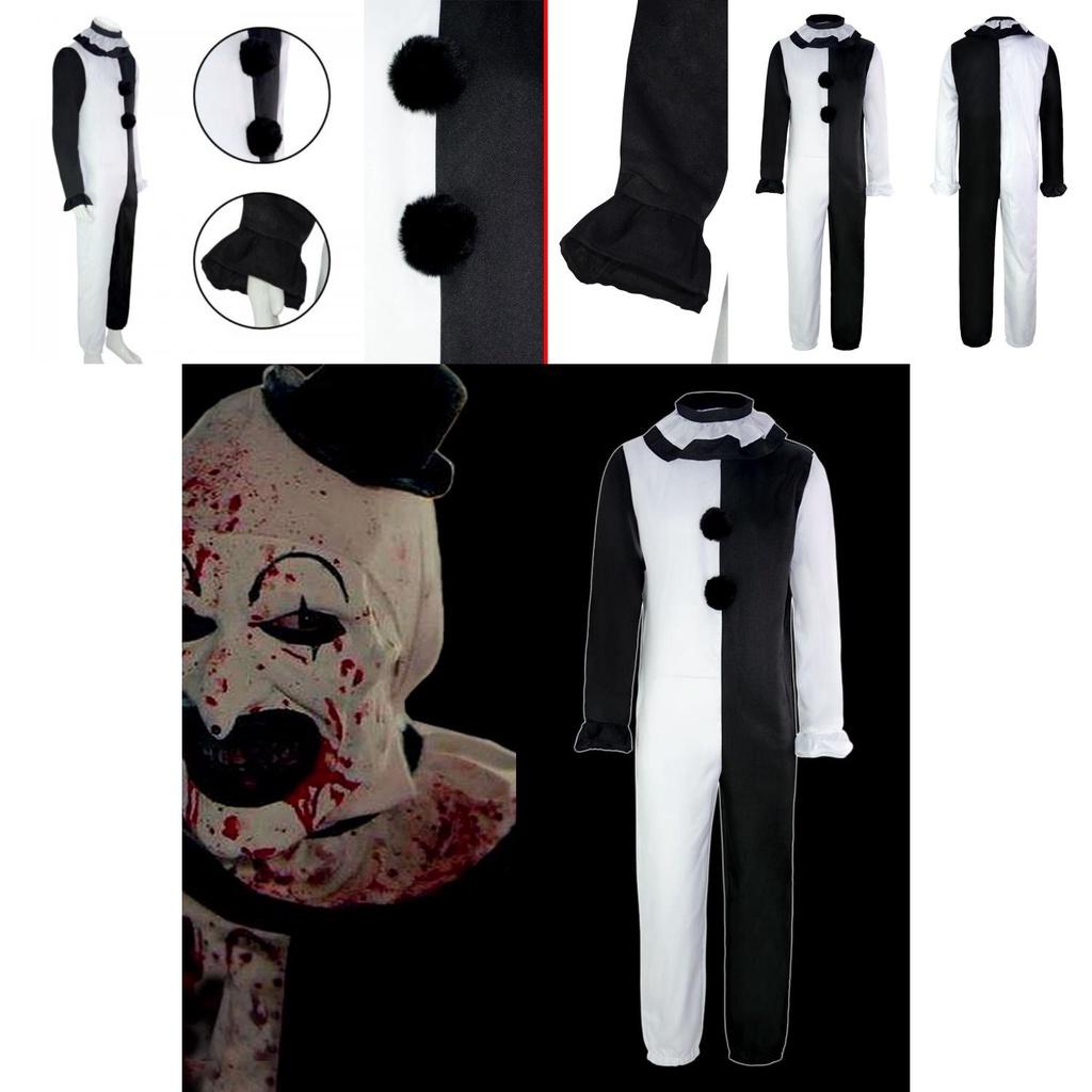 Strašidelný kostým klauna Terrifier na Halloween pro dospělé Vysoce kvalitní černo-bílá kombinéza