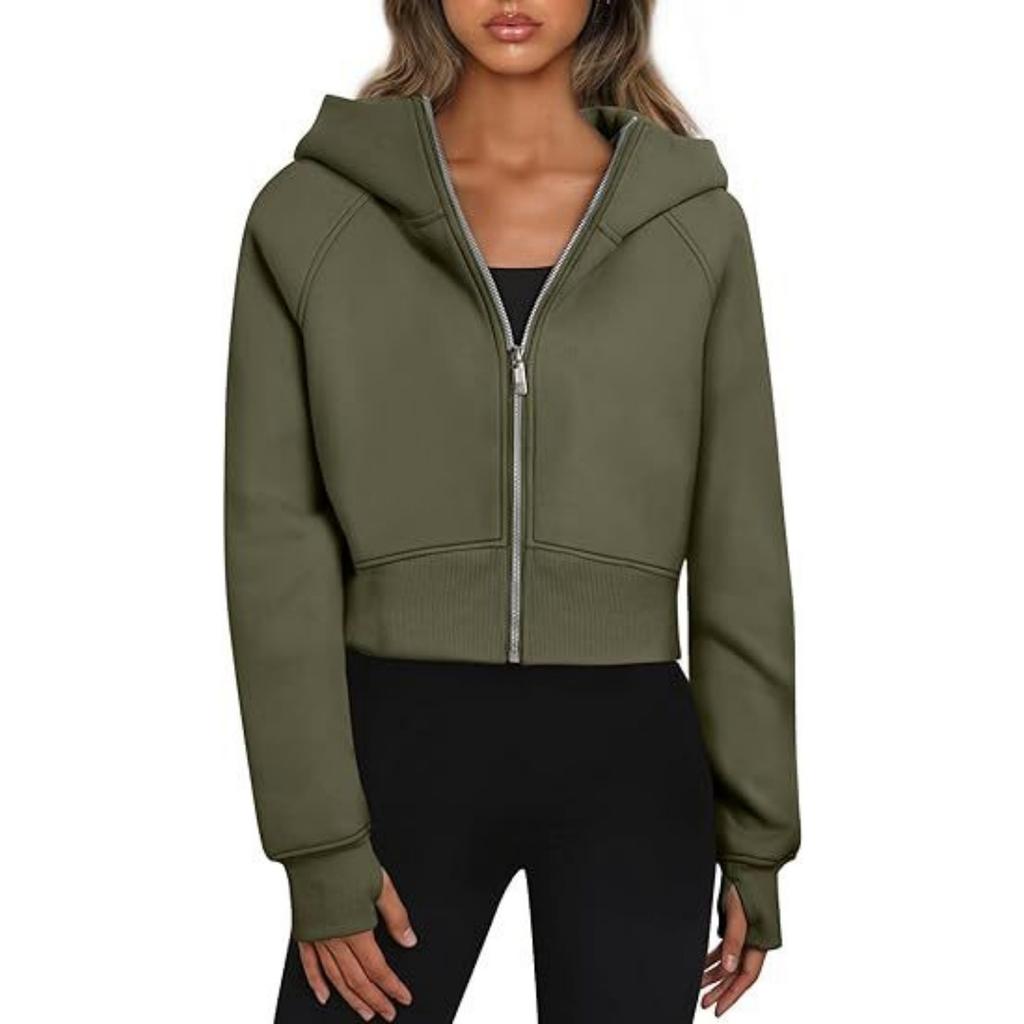 Women's Fashion Casual Hooded Zip Padded Long Sleeve Solid Colour Sweatshirt