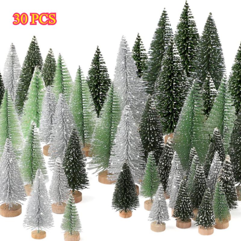 

15-55 шт. Мини-елка, украшение для рождественской вечеринки, маленькое искусственное украшение для рождественской елки, кедр, сизаль, настольный подарок 30 PCS