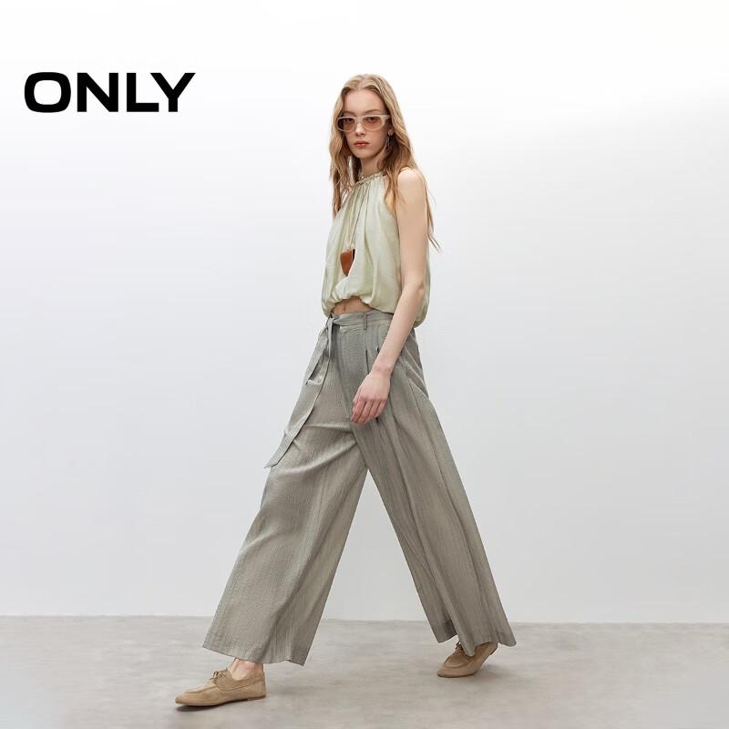 ONLY Women's Ribbon Design Vertical Stripe Loose Casual Pants