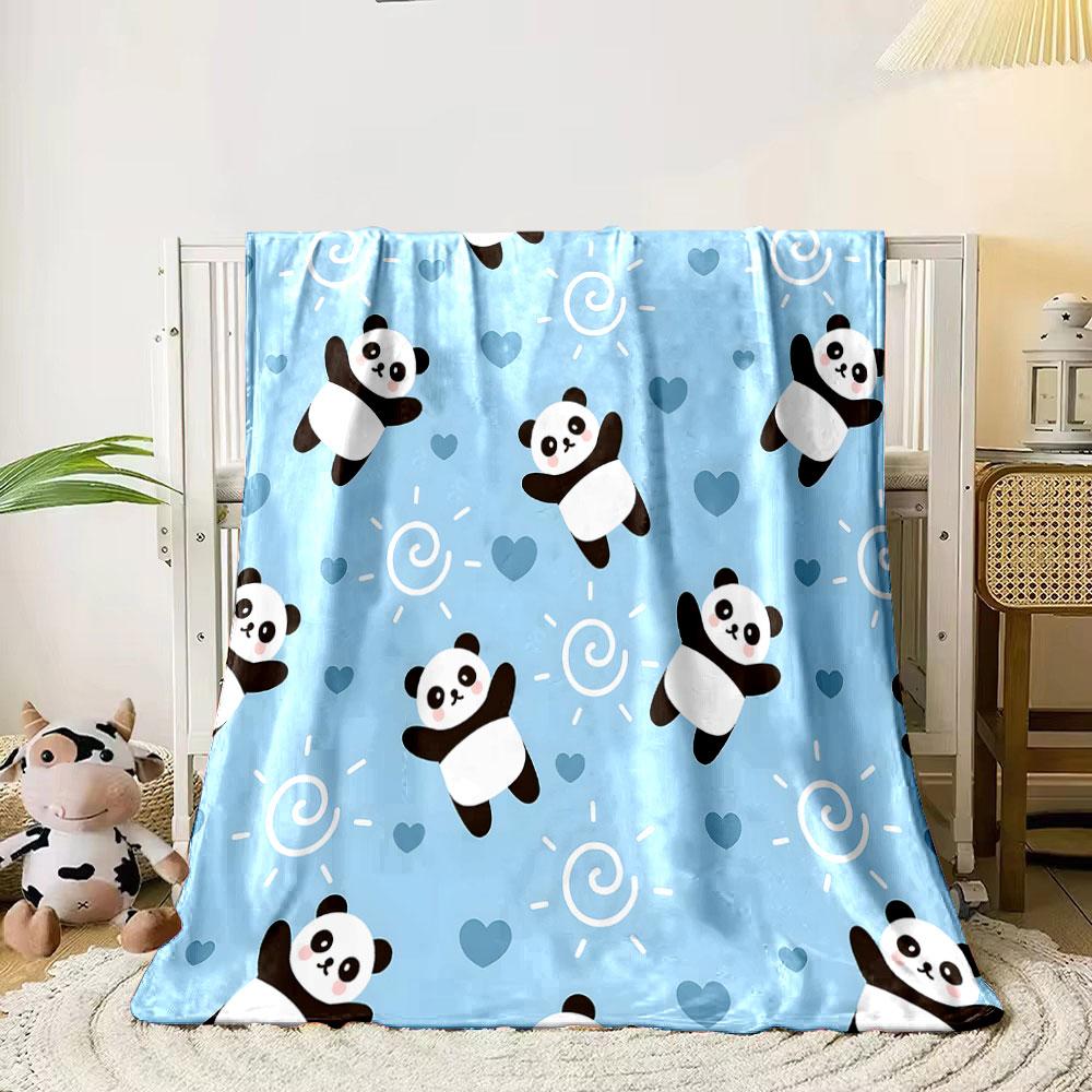 Cute Panda with Blue Heart Pattern print blanket soft and cozy perfect for the living room bed sofa or a nap,gift