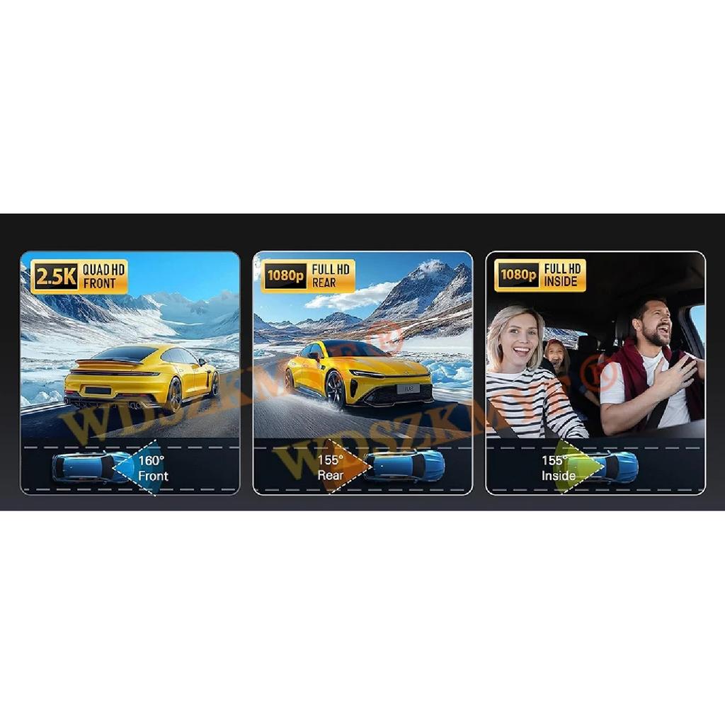 UHD 4K Dash Cam 3 Lens Driving Recorder Car DVR 1080P Rear Lens Camera Built-In WiFi GPS 24-Hour Parking Monitoring Black Box