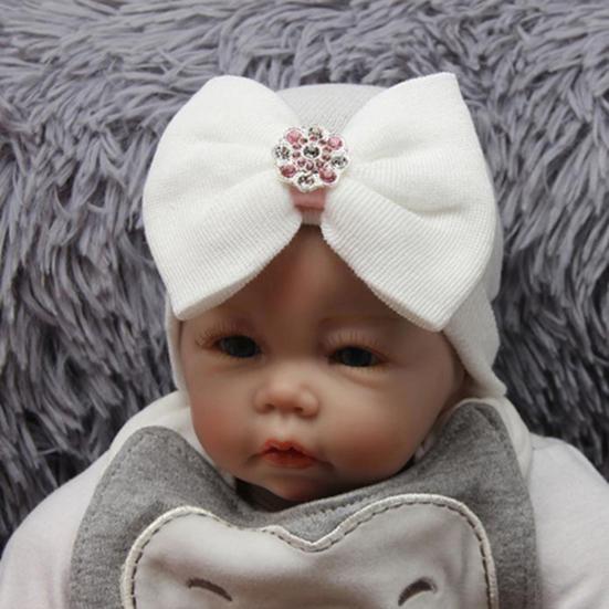Baby Beanie Bowknot Rhinestone Cotton Soft Skin-friendly Knitted Hat for Party