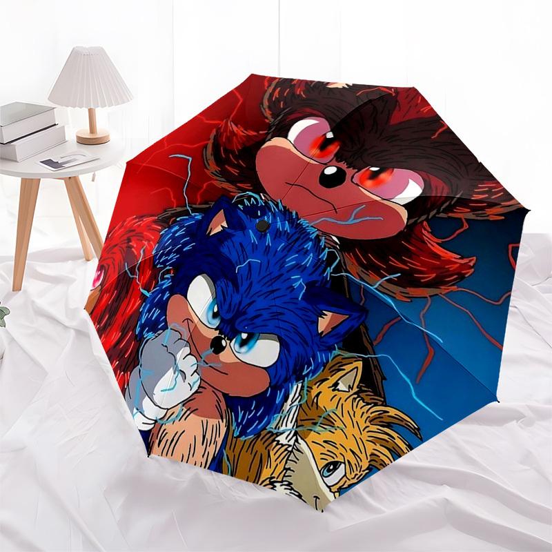 

1pc Sonic the Hedgehog Automatic Opening Folding Umbrella, 3-Fold Design, 8-Bone Frame Outdoor Umbrella, Ideal Gift for Fans, Travelers, Everyday Use,