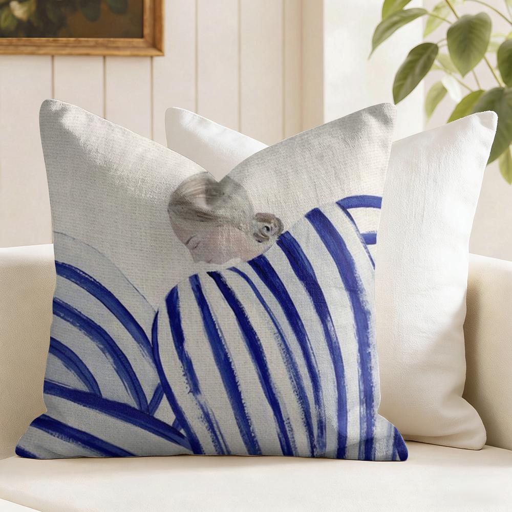 Abstract Line GGeometry Girl Cushion Cover Eco Linen Pillow Case DoubleSided Print Breathable Durable Zipper Home Decor Gift