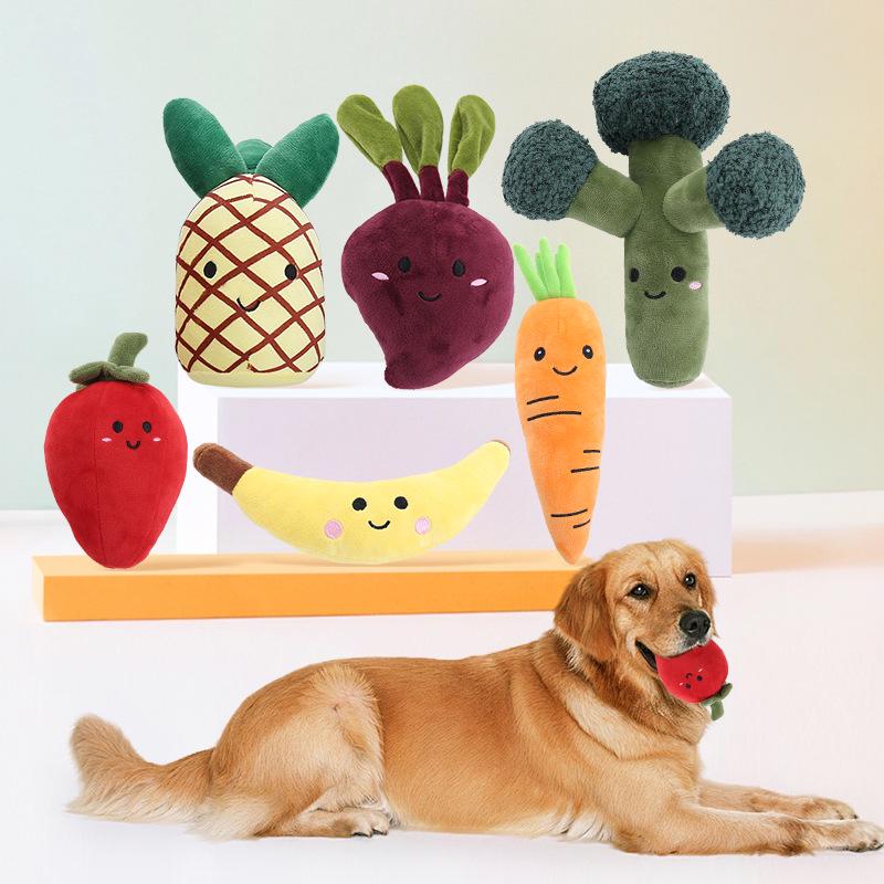 Interactive Plush Fruit & Vegetable Chew Toys for Dogs - Self-Entertainment & Early Education