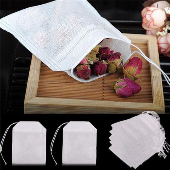 100Pcs Non-Woven Fabrics Empty Teabags String Seal Filter Paper Loose Tea Bags