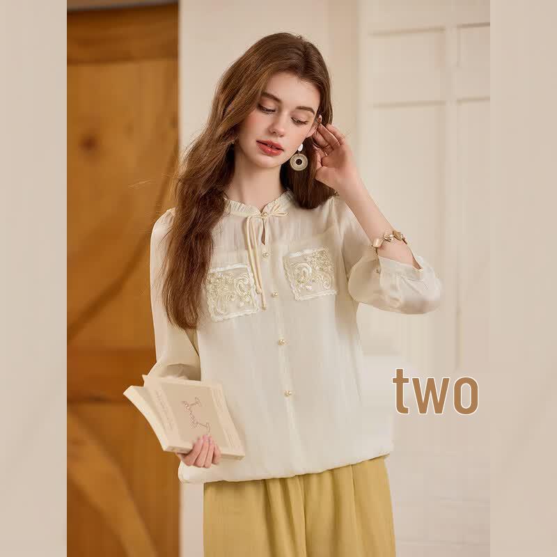 Bailuyu French Ruffle Collar Embroidered Blouse XL