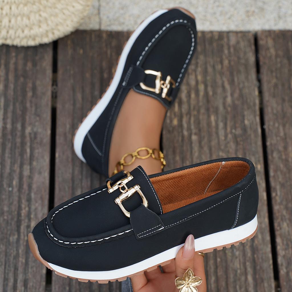 Women Buckle Low top Casual Loafers 2025 Spring Autumn New Round sneakers Vulcanized Comfortable Slip-on Shoes Women