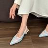 2025 New Summer Mesh Lace Transparent Baotou Half Slippers Women's Outer Wear Pointed Thin Medium Heel Shallow Sandals