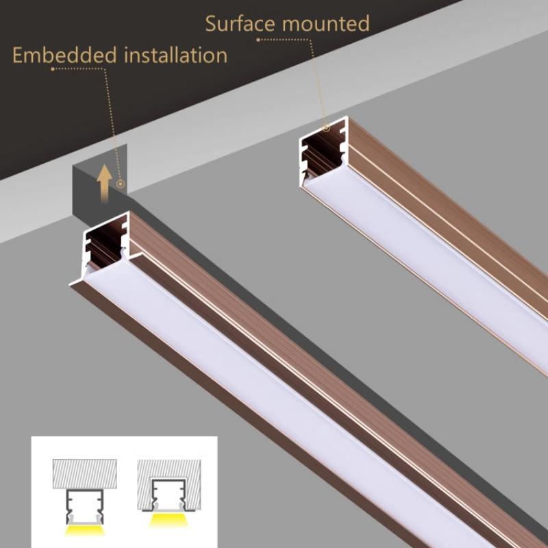 0.5/1m Rose Gold U/W Style LED Aluminum Profile Milky Cover Bar Lamp Cabinet Closet Background Corridor Decor Linear Strip Light