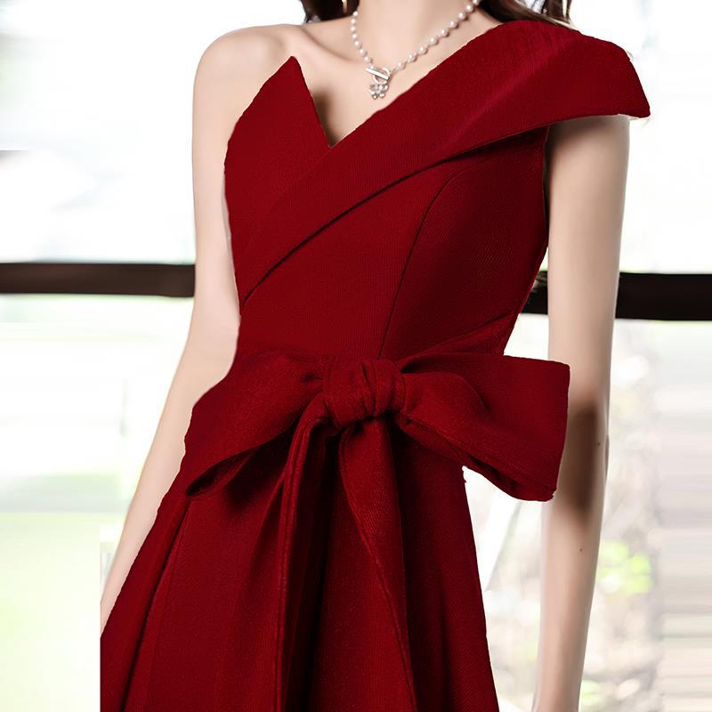 Toast Dress Bridal Burgundy Summer One-shoulder Style Long Dress Order Wedding Return Thank You Dinner Dress Dress