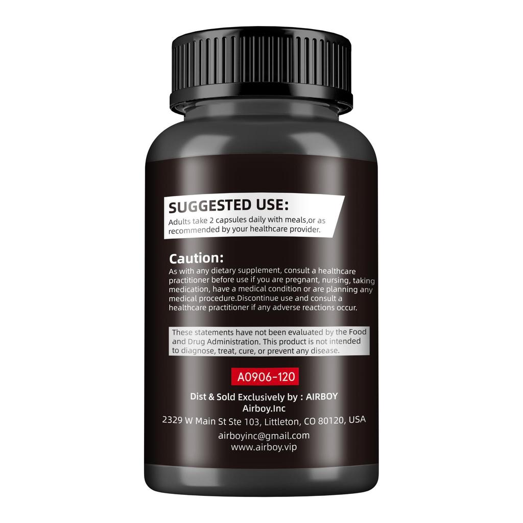 Airboy L-Arginine Nitric Oxide Supplement 3000mg promotes blood circulation and enhances nutrient delivery; suitable for adults.