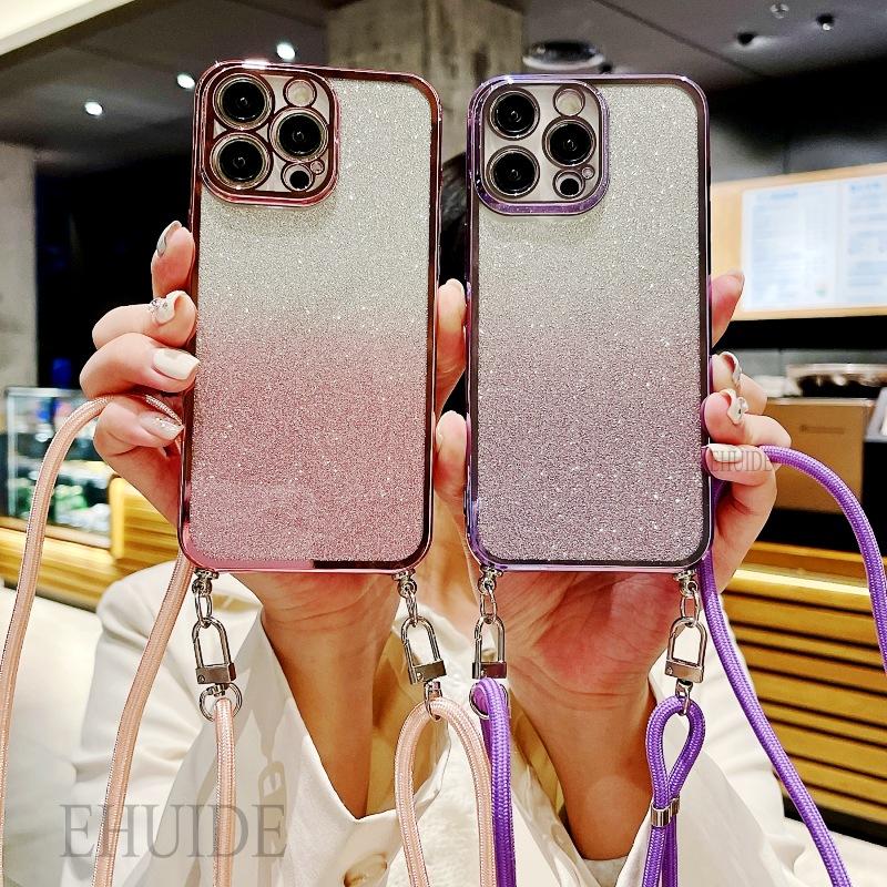 Lanyard-Hülle für Samsung Galaxy A56 A36 A16 A06 A55 A35 A15 A54 A34 Klare Beschichtung Doppelte Schnalle Verstellbarer Riemen Glitzer-Abdeckung