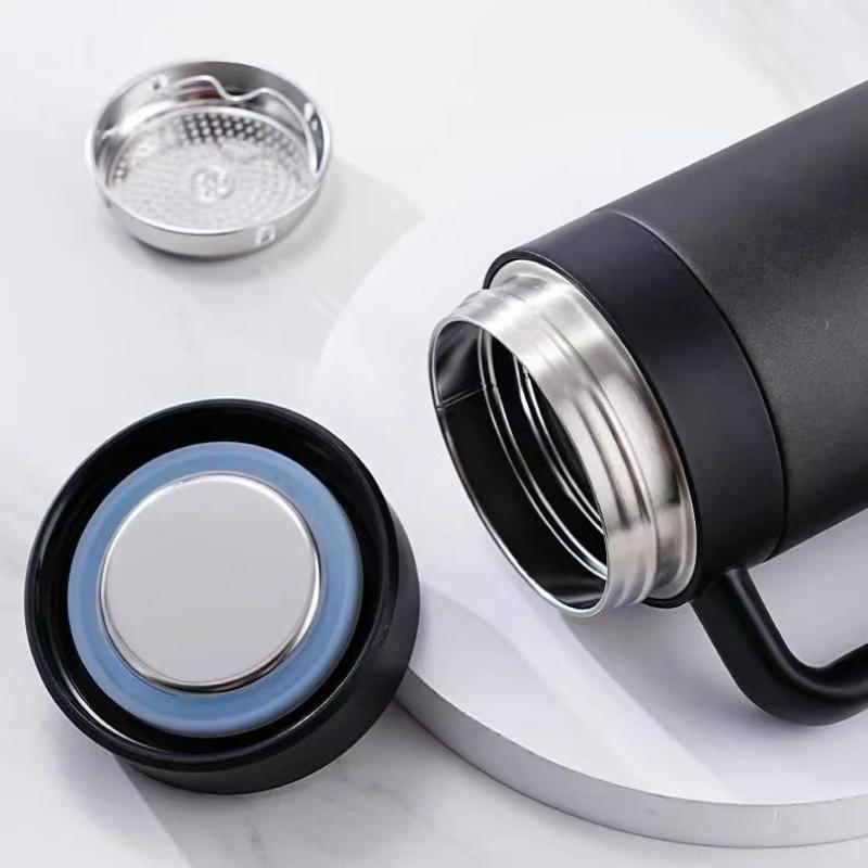 Taza térmica de acero inoxidable para hombre, taza térmica aislante y fría para oficina, taza de té con filtro portátil para negocios con asa