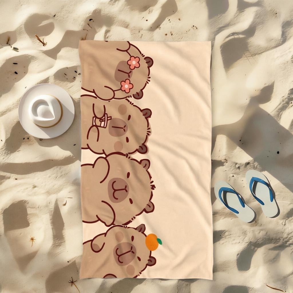 1 Stück 2D Flache Capybara Strandtuch, Saugfähig, Ideales Sommer Strand Pool Reise Geschenk, Vielseitiges Handtuchtuch für Outdoor & Tägliche Nutzung