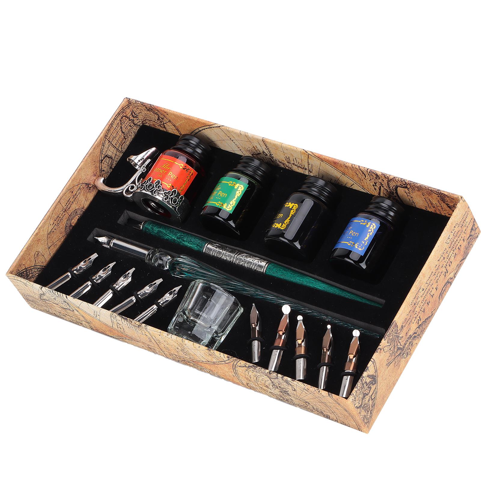 

Dip Pen Kit 24x13.5x4.3cm Flat Round Nibs with Ink Holder for Writing Drawing Calligraphy(SP249035 Blackish Green ( Rod