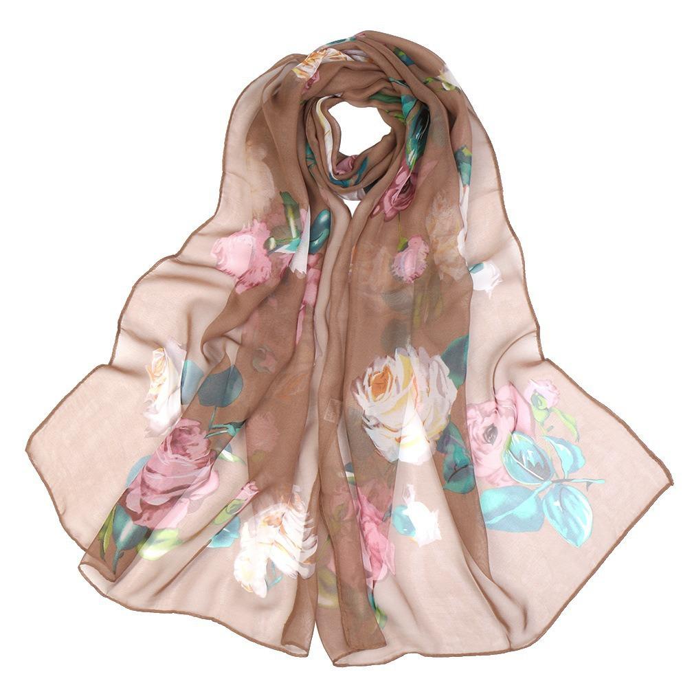 Lotus Geogette Medium-Long Silk Printed Scarf Summer Sunscreen Shawl Mom Gift Style Dance Versatile