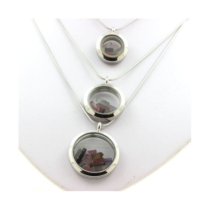 Stones and Minerals. Raw Multicolor Tourmaline Necklace. 25 Mm Medallion Model. Color Silver.